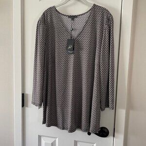 Adrianna Papell Womens Plus Black Floral Print Blouse Size 3X New with Tags